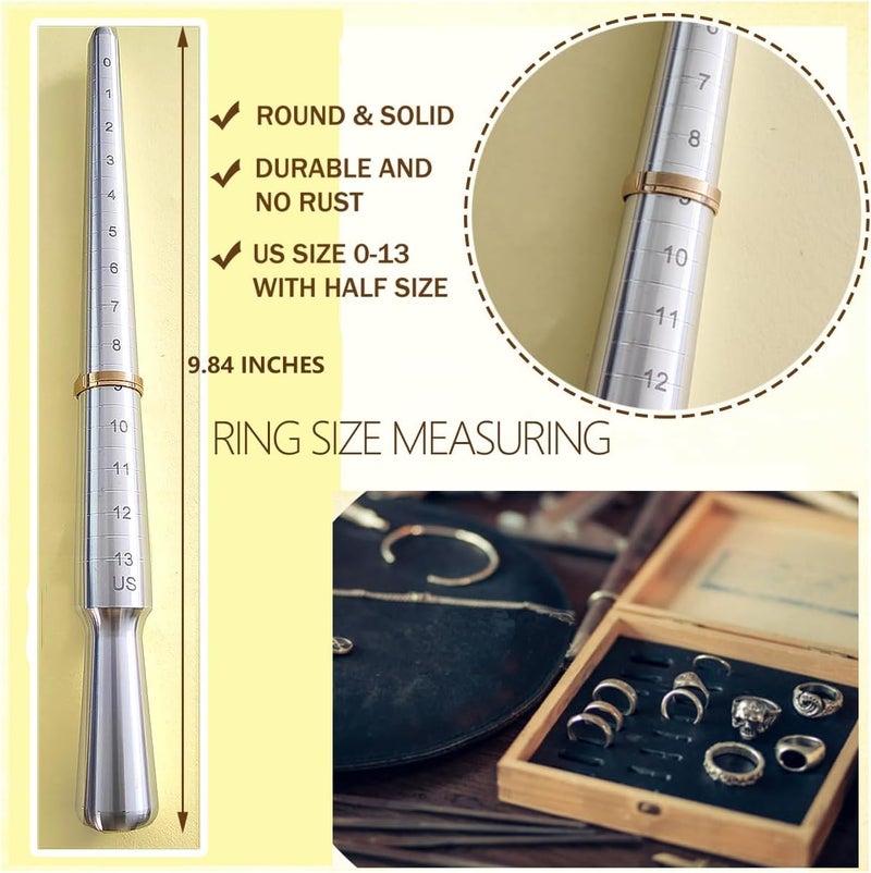EJOQSON Ring Sizer Measuring Tool Ring Mandrel Metal Ring Sizing Kit Ring Size Measurer Ring Shaper to Fix Bent Rings Reshaper Tool Women Mens Ring Sizers Fixer Repair Kit Jewelry Mandrel and Mallet - Image 2